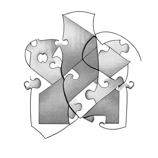 A black-grey tattoo depicting a heart formed by interconnected puzzle pieces, symbolizing the client's deep love and dedication to their family, particularly their son with autism. tattoo design idea