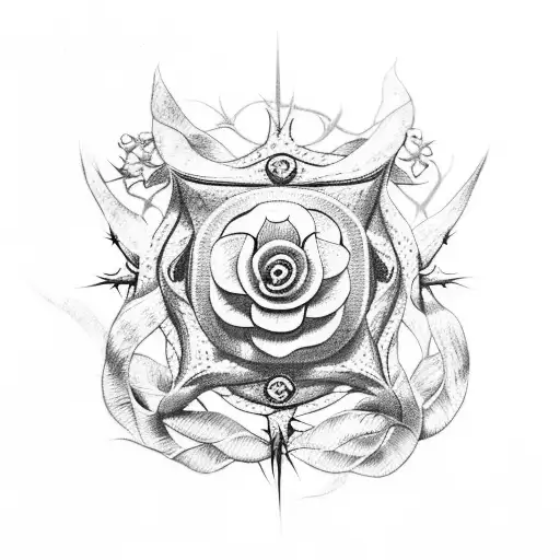 tudor rose with crown of thorns above  tattoo design idea