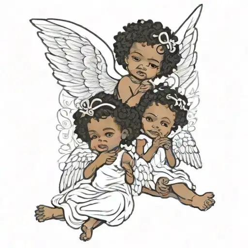 3 African American angel babies tattoo design idea