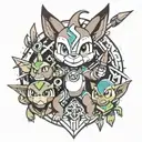 fusion tattoo using the pokemon chimchar, aangs tattoo arrows & ben 10 watch  tattoo design idea