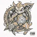 fusion tattoo using the pokemon chimchar, aangs tattoo arrows & ben 10 watch  tattoo design idea