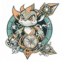 fusion tattoo using the pokemon chimchar, aangs tattoo arrows & ben 10 watch  tattoo design idea