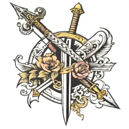 arrow crossed swords tattoo design idea
