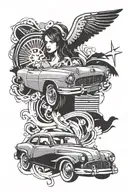 Car girl music tattoo design idea
