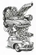 Car girl music tattoo design idea