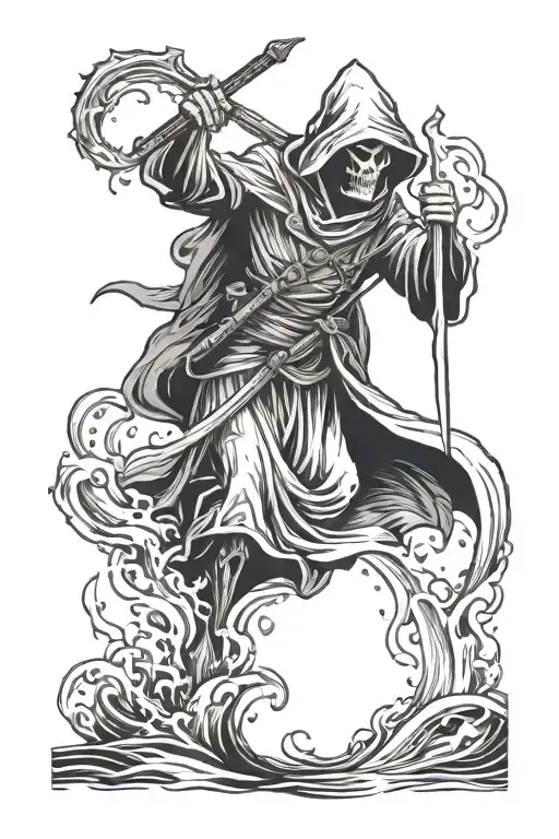 grimace grim reaper in a stream tattoo design idea