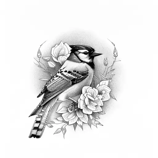 Blackwork Blue Jay Tattoo Idea - BlackInk AI