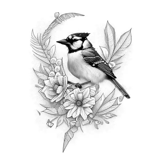 Blackwork Blue Jay Tattoo Idea - BlackInk AI