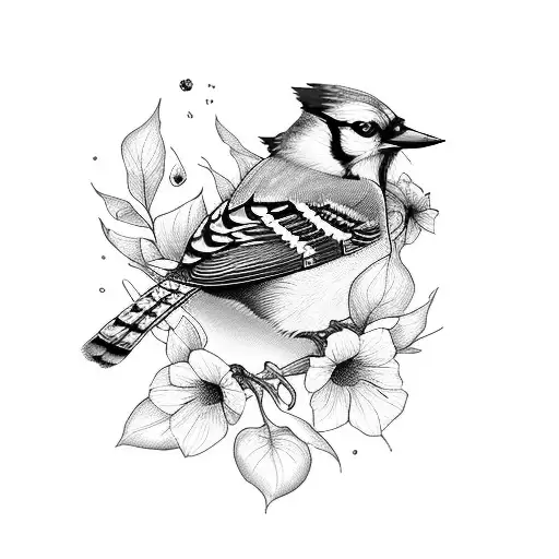 Blackwork Blue Jay Tattoo Idea - BlackInk AI