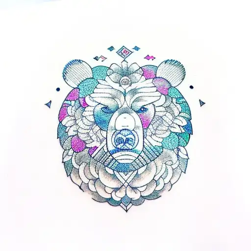 Hindi style bear face tattoo design idea