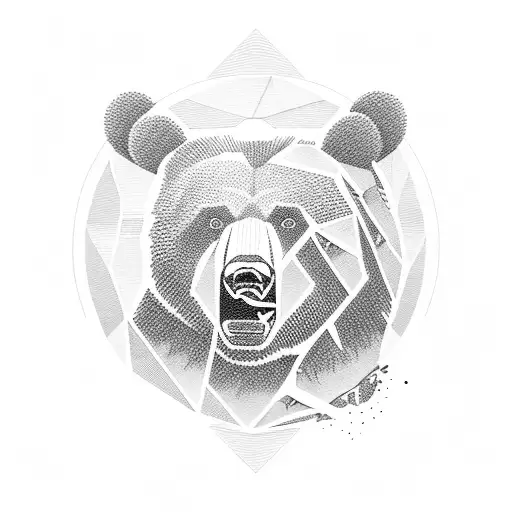 bear face with moon with a silhouette of a boy ast the background  tattoo design idea