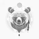 bear face with moon with a silhouette of a boy ast the background  tattoo design idea