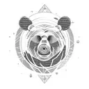 bear face with moon with a silhouette of a boy ast the background  tattoo design idea