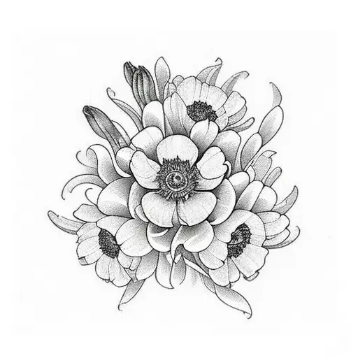 snapdragon, tulip, daisy, chrysanthemum bouquet  tattoo design idea