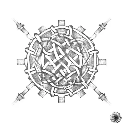 Celtic knotwork intertwined with gears and mechanical elements tattoo design idea