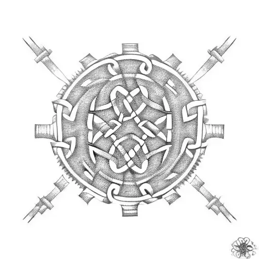 Celtic knotwork intertwined with gears and mechanical elements tattoo design idea