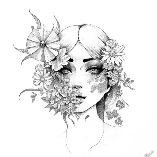gemini with flowers and nature tattoo design idea