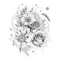 gemini with flowers and nature tattoo design idea