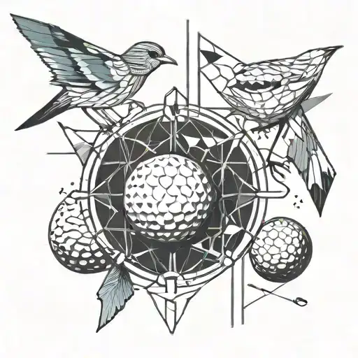 3 bird glyphs and golf ball tattoo design idea