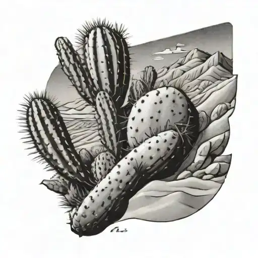 cactus and sand dune tattoo design idea
