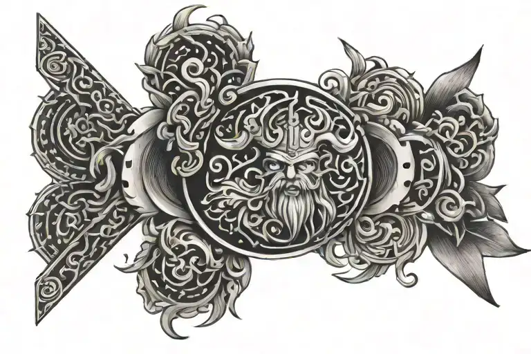 A fusion of Viking and Japanese symbols intertwined with jiu jitsu elements tattoo design idea