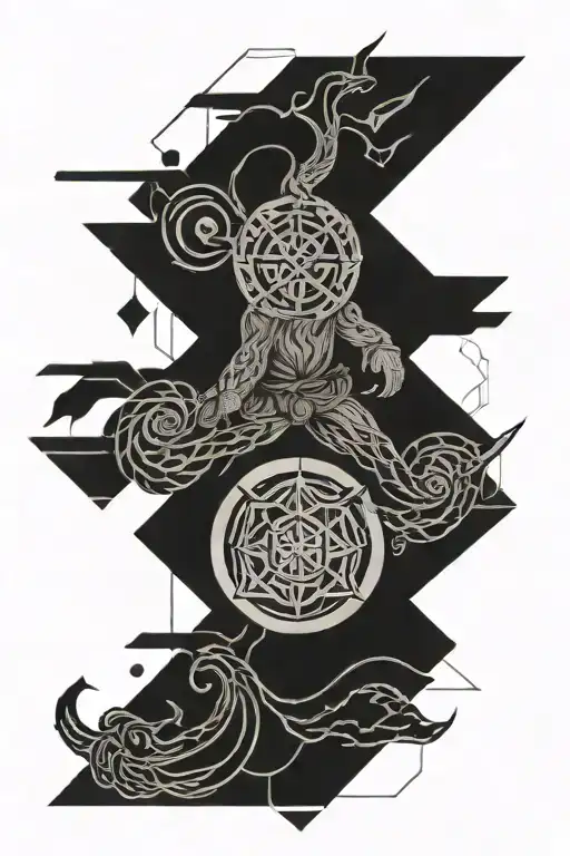 A fusion of Viking and Japanese symbols intertwined with jiu jitsu elements tattoo design idea