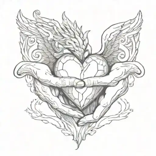two hands holding a heart with Above all things guarded, guard your heart; Because life flows from it. tattoo design idea