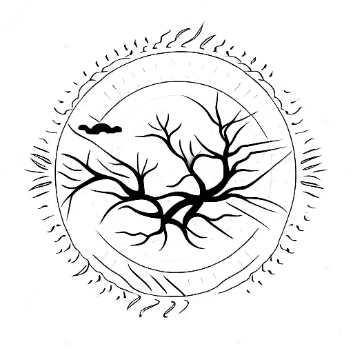 family tree birds half moon sun tattoo design idea