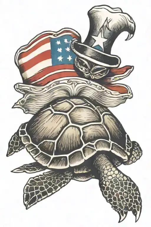 sea turtle wearing sailor hat american flag shell pattern tattoo design idea