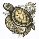 golden shellback sea turtle tattoo design idea