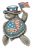 sea turtle wearing sailor hat american flag shell pattern tattoo design idea