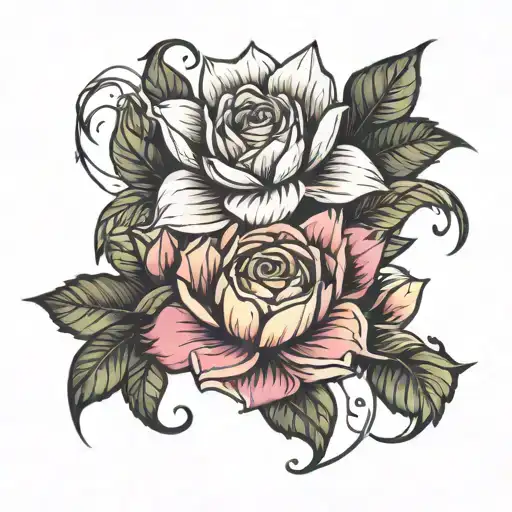 rose,  water lilly and primrose tattoo design idea
