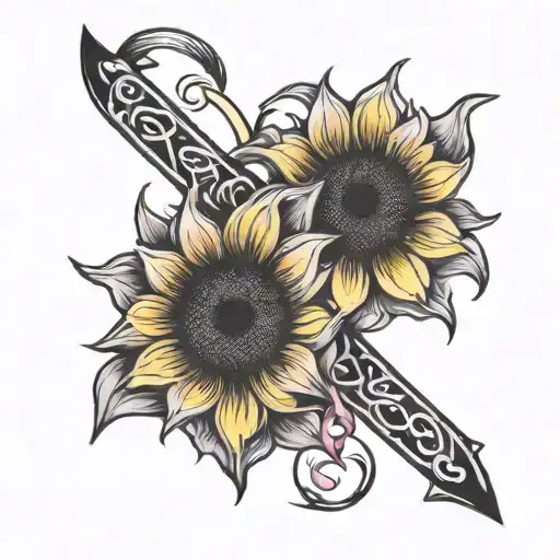 Sunflower breast cancer ribbon  tattoo design idea