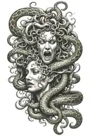 realistic Medusa torso & head surrounded by snakes tattoo design idea