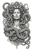 realistic Medusa torso & head surrounded by snakes tattoo design idea