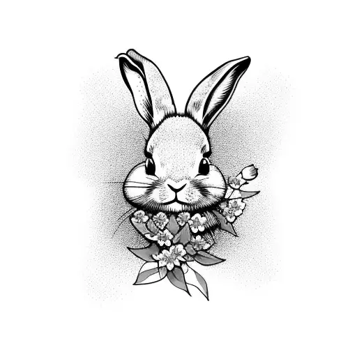 honey bunny with cherry blossoms tattoo design idea