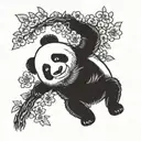 panda hanging upside down with paws out on a cherry blossom tree tattoo design idea