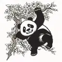 panda hanging upside down with paws out on a cherry blossom tree tattoo design idea