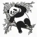 panda hanging upside down with paws out on a cherry blossom tree tattoo design idea