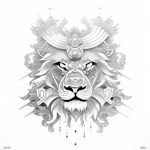 japanese armor with fu lion tattoo design idea