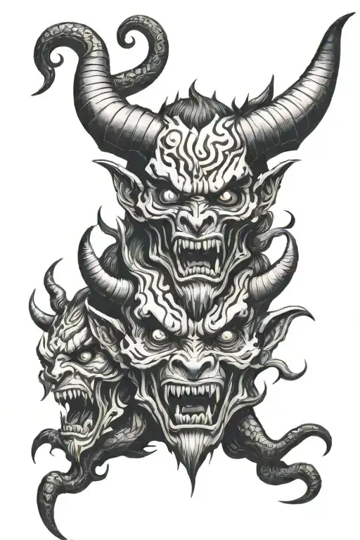1 demon with 2 faces, shows the entire demon tattoo design idea