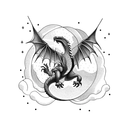 A majestic dragon soaring over a mountain peak tattoo design idea