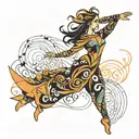 A dynamic tattoo design capturing the fluid movements of Persian dance, with abstract lines and shapes representing the  tattoo design idea