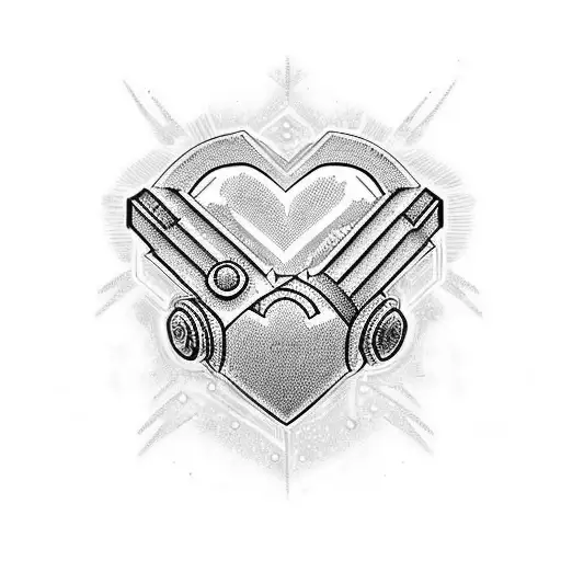 A tattoo of a cold and calculating robot with a heart-shaped dog tag, symbolizing your love for dogs and your logical nature, in a sketch style tattoo design idea