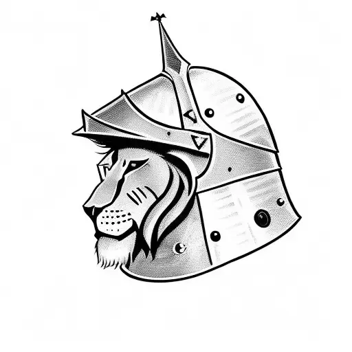 a knight with a lion in the helmet. the words  "vincere malum" need to be incorporated in gothic style tattoo design idea