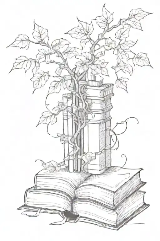 A sketch style tattoo featuring vines Growing out of old books tattoo design idea