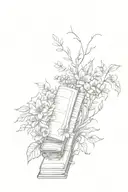 A sketch style patchwork sleeve with vines books flowers and water  tattoo design idea