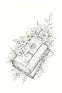 A sketch style patchwork sleeve with vines books flowers and water  tattoo design idea