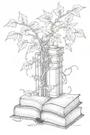 A sketch style tattoo featuring vines Growing out of old books tattoo design idea
