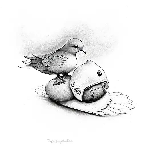 Kaiyden with a babies foot and a dove with the date October 13 2021 in Roman nuemerals colored red tattoo design idea